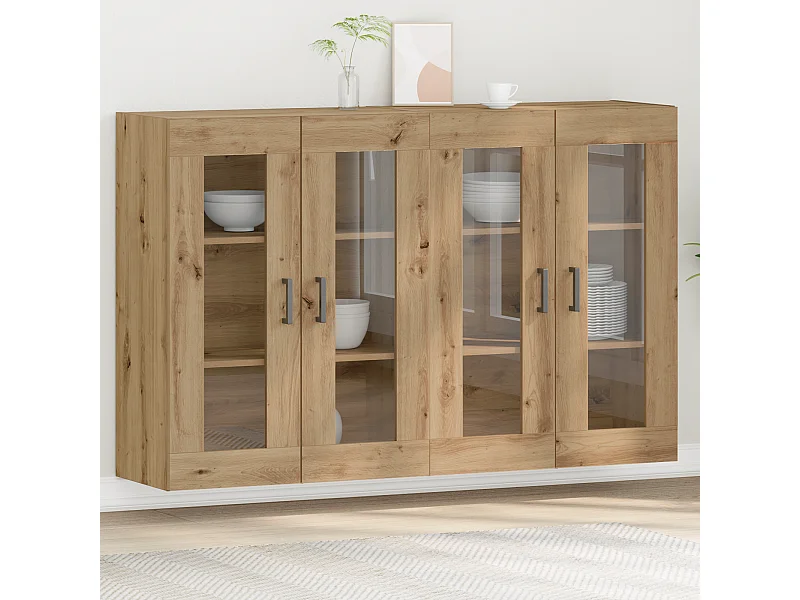 2-teilige Hängeschränke in Artisan-Eiche 69,5 x 34 x 90 cm in technischer Holzoptik.