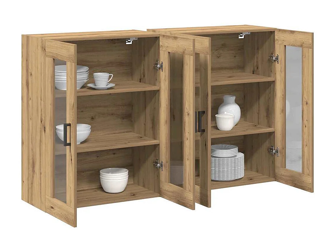 2-teilige Hängeschränke in Artisan-Eiche 69,5 x 34 x 90 cm in technischer Holzoptik.