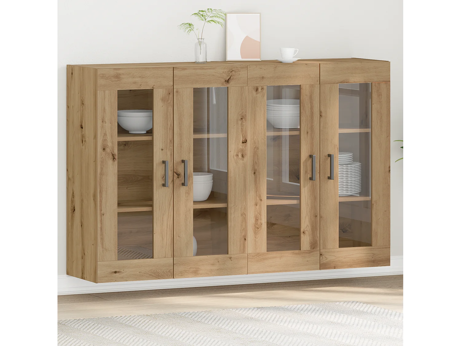 2-teilige Hängeschränke in Artisan-Eiche 69,5 x 34 x 90 cm in technischer Holzoptik.