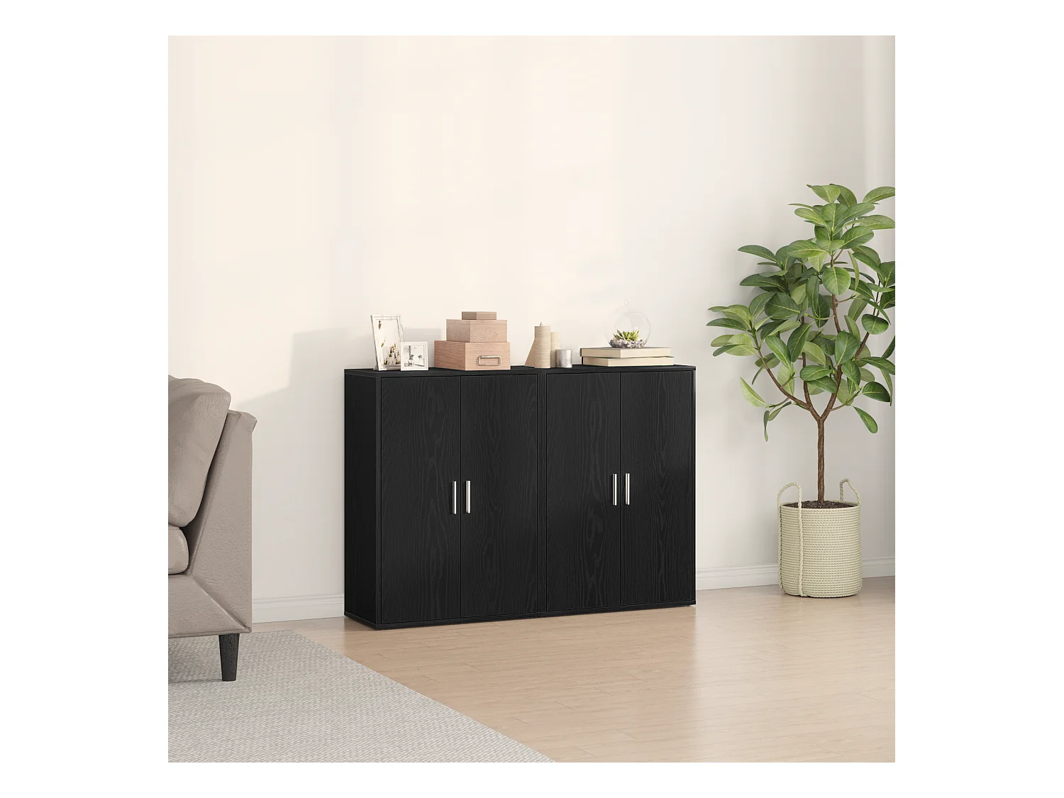 Credenze a 2 elementi in rovere nero, 60 x 31 x 84 cm in legno tecnico.