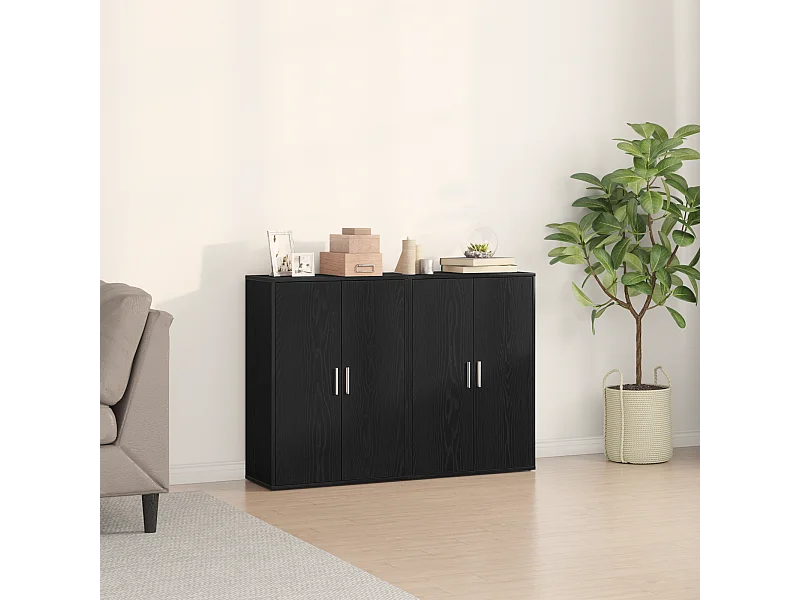 Credenze a 2 elementi in rovere nero, 60 x 31 x 84 cm in legno tecnico.