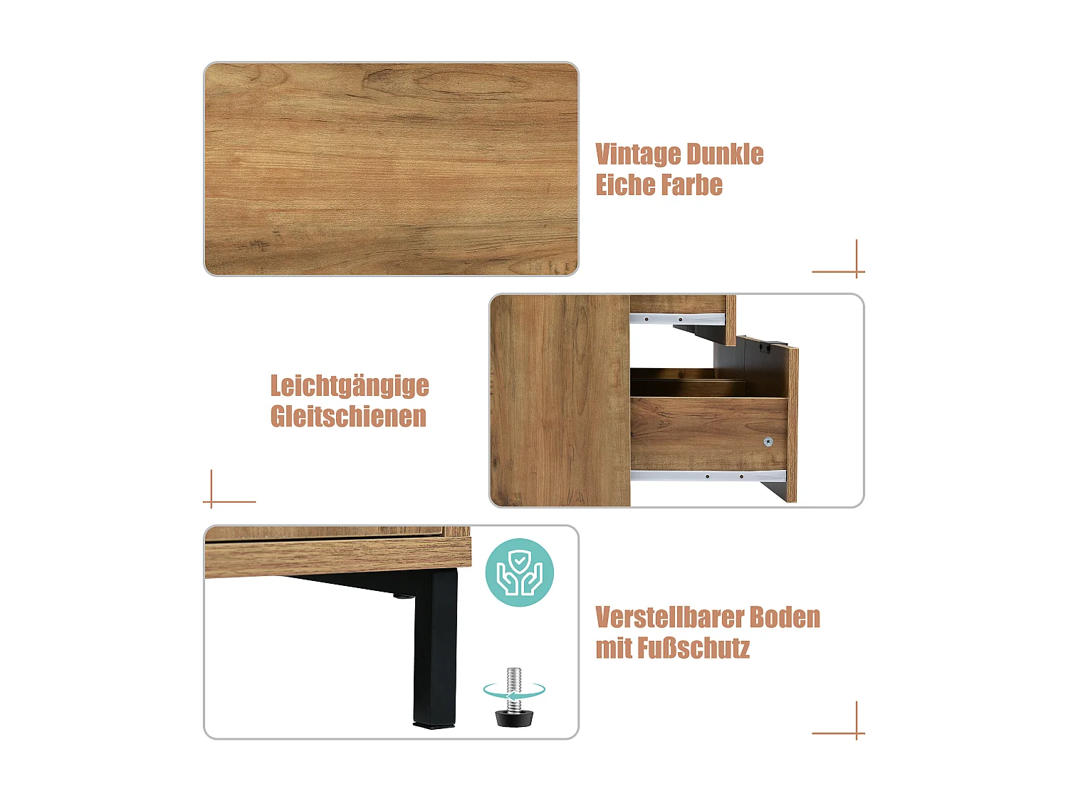 Ladekast met 6 laden, industrieel design, spaanplaat, donker eiken (120x40x76 cm)