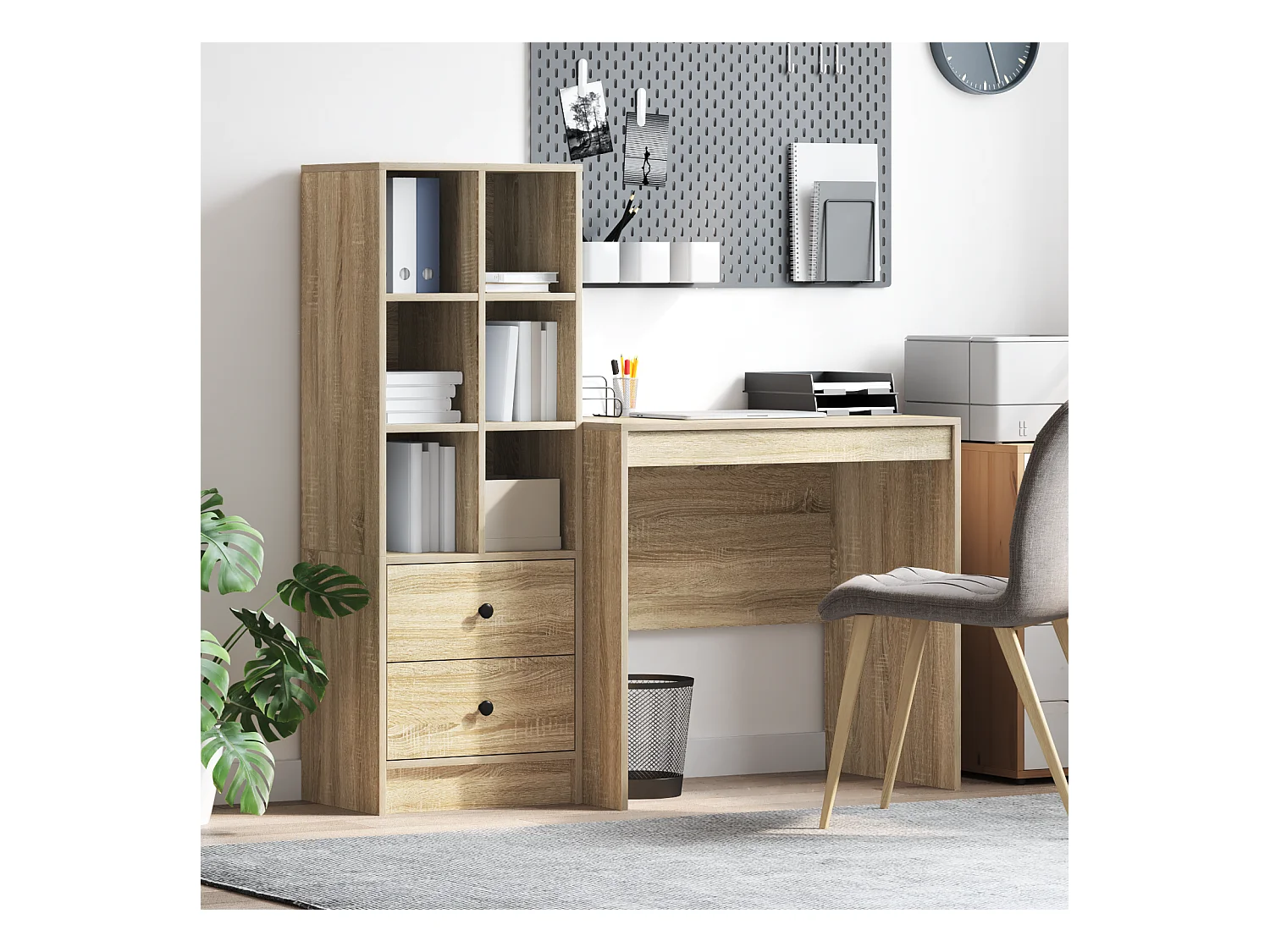 Bureau avec rangement en chêne Sonoma en bois d'ingénierie