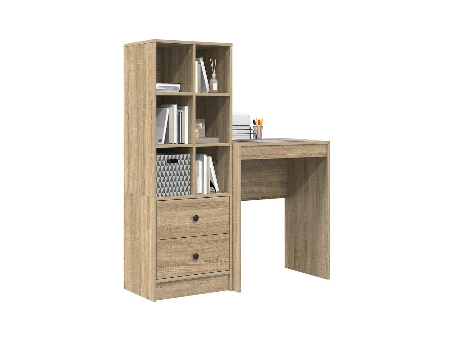 Scrivania in legno ingegnerizzato di rovere Sonoma con contenitore