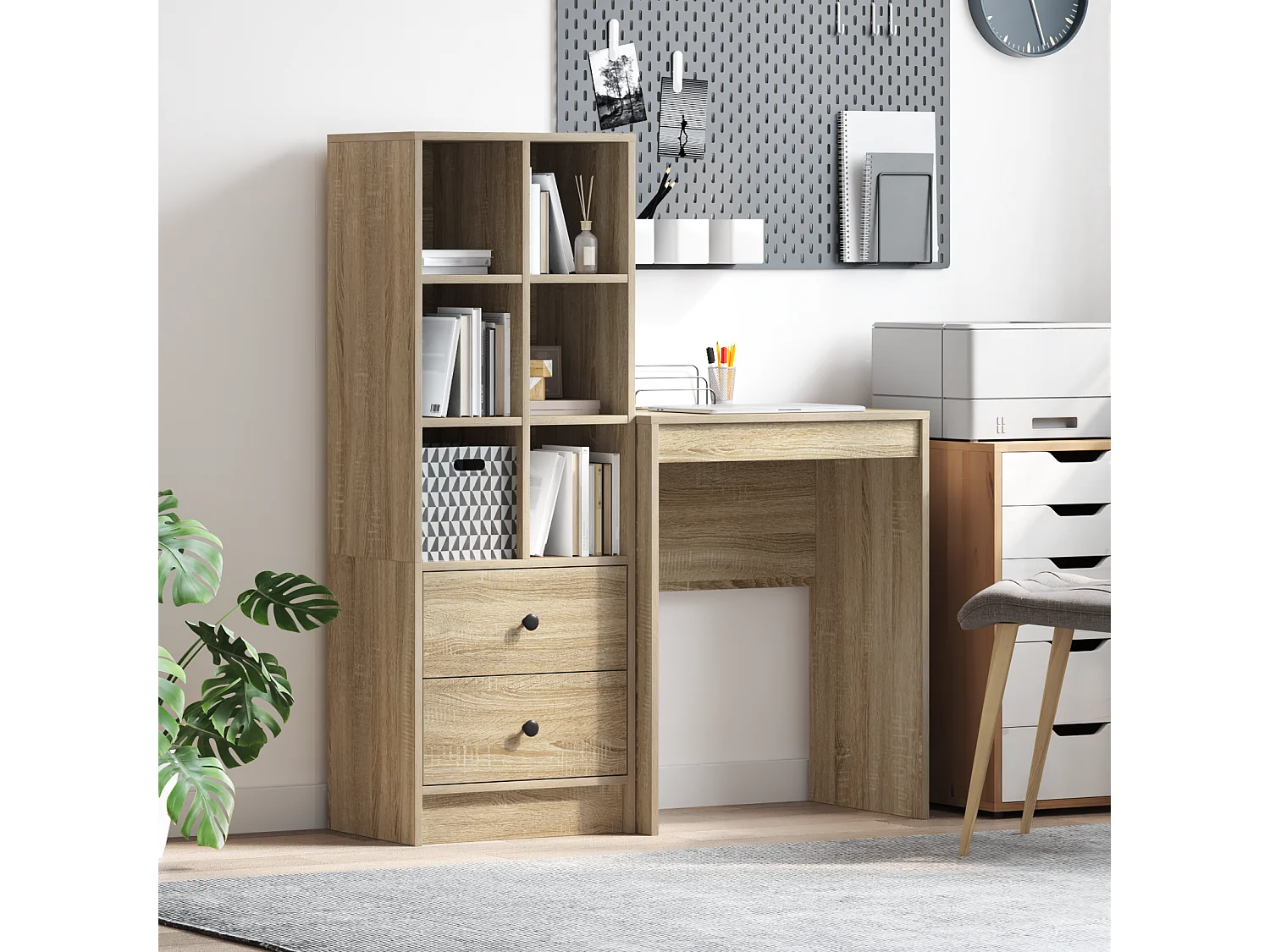 Bureau avec rangement en chêne sonoma en bois d'ingénierie