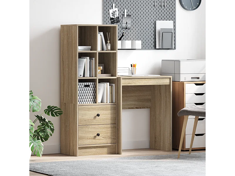 Bureau avec rangement en chêne sonoma en bois d'ingénierie