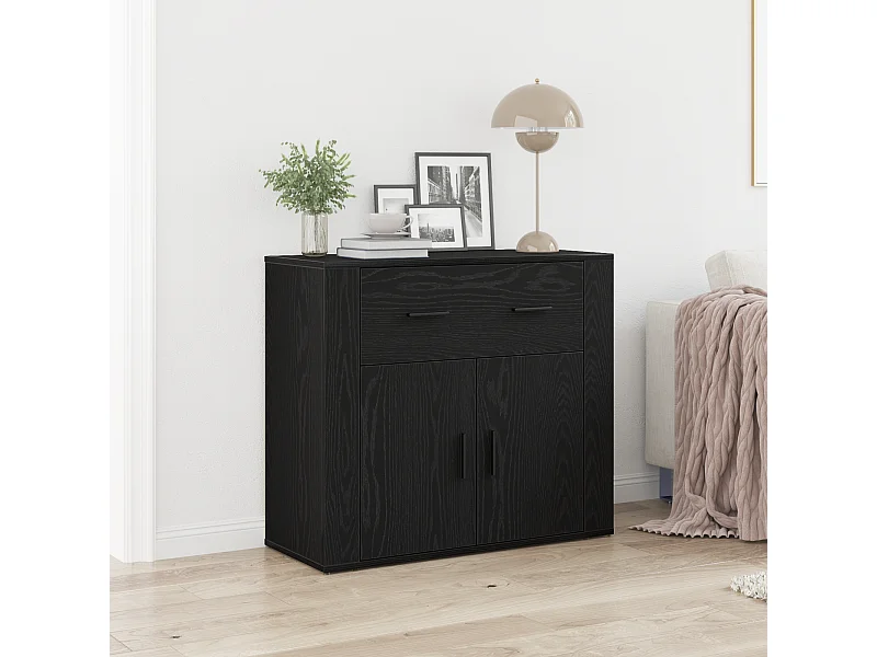 Buffet Noir Chêne 80x33x70 cm Bois d'ingénierie