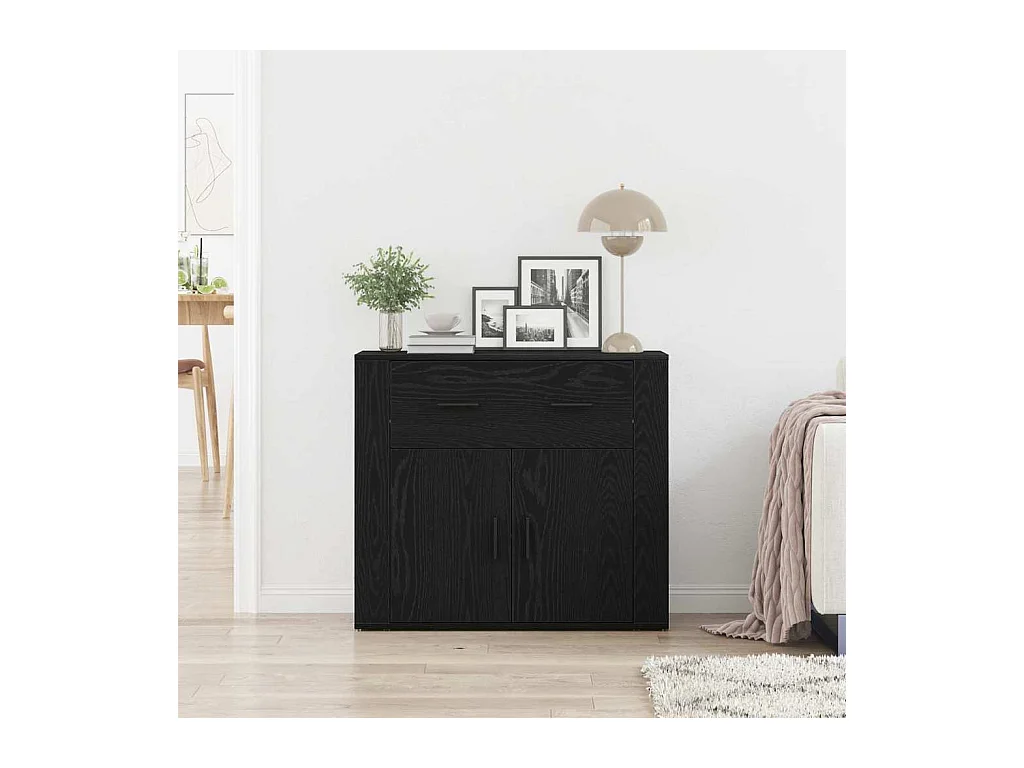 Buffet Noir Chêne 80x33x70 cm Bois d'ingénierie