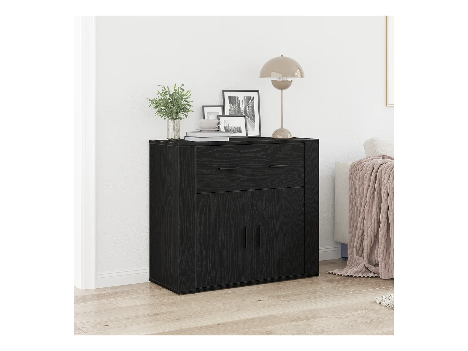 Buffet Noir Chêne 80x33x70 cm Bois d'ingénierie