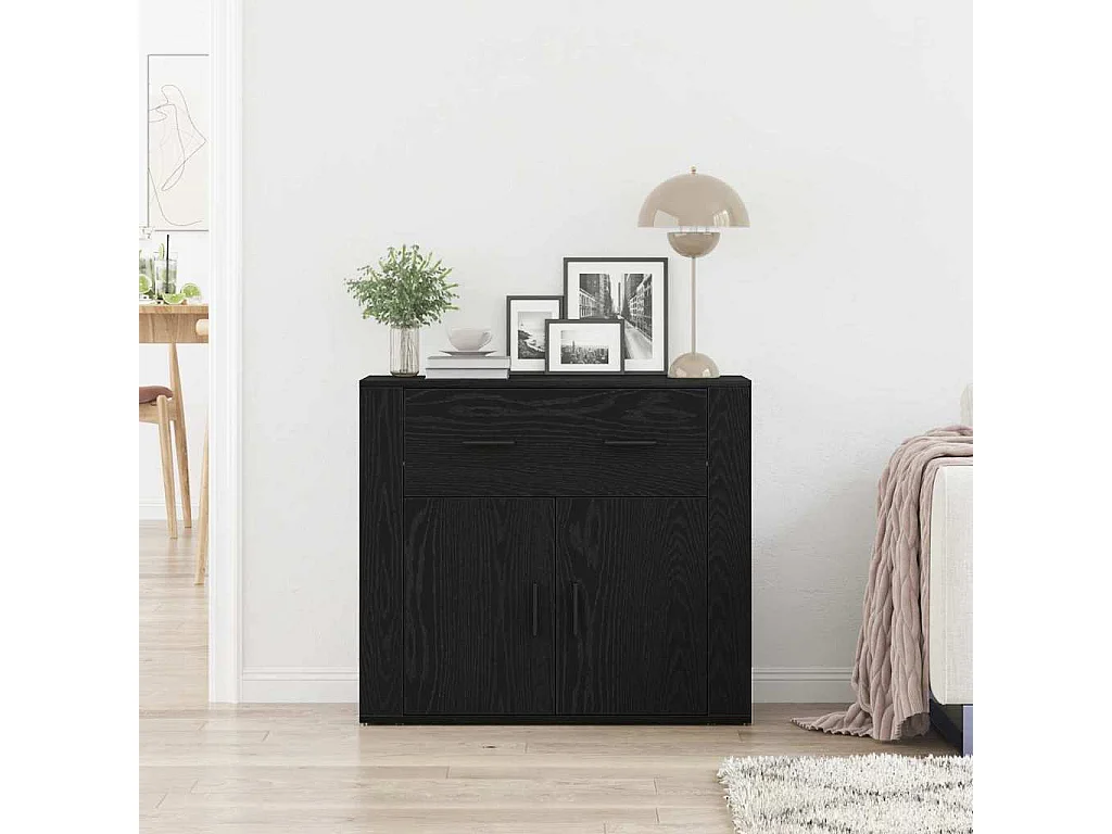 Buffet Noir Chêne 80x33x70 cm Bois d'ingénierie