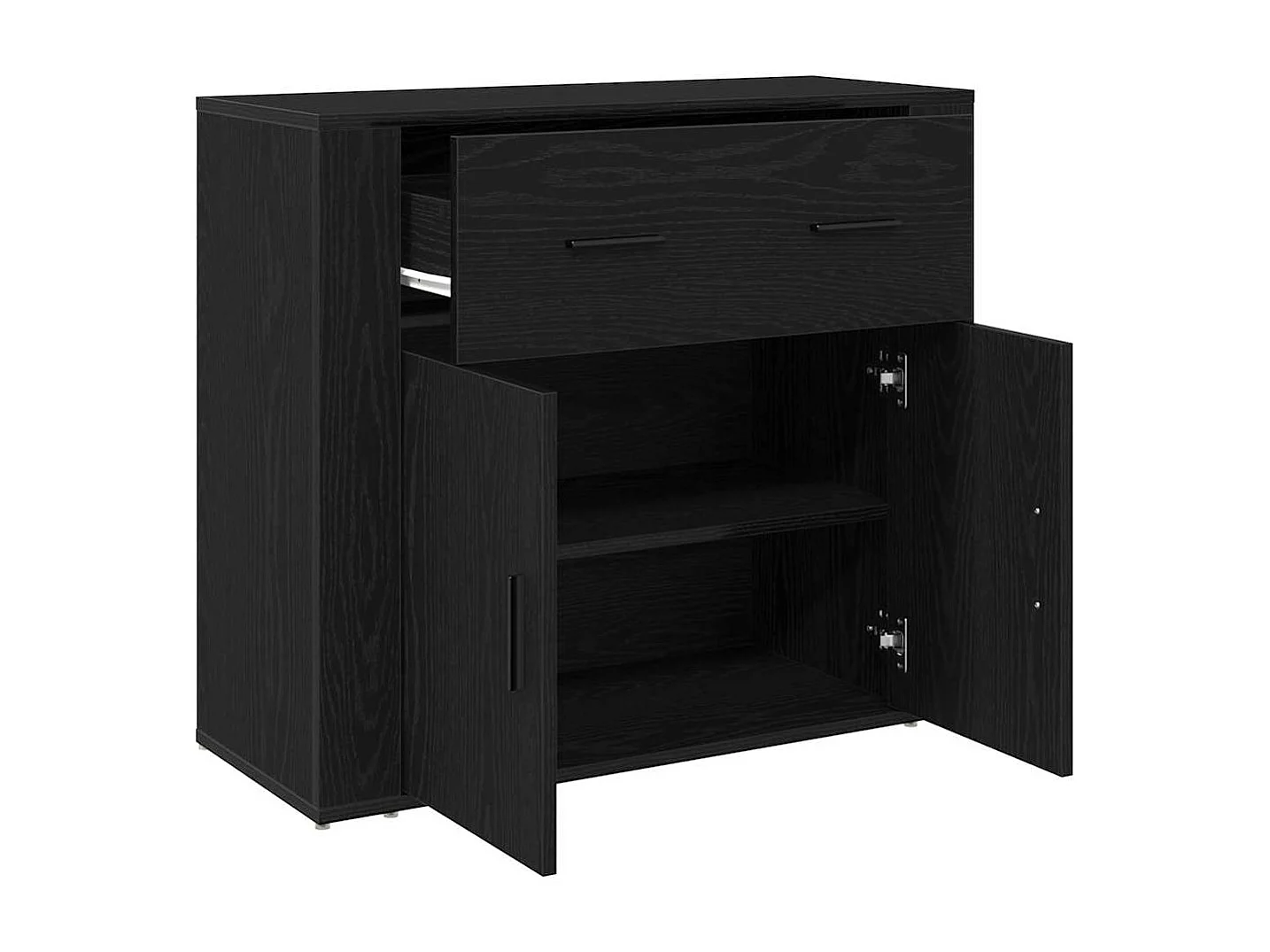 Buffet Noir Chêne 80x33x70 cm Bois d'ingénierie