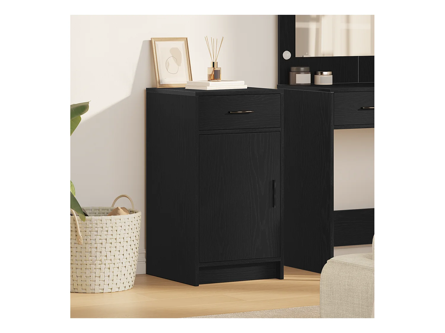 Buffet Noir Chêne 40x41x75 cm Bois d'ingénierie