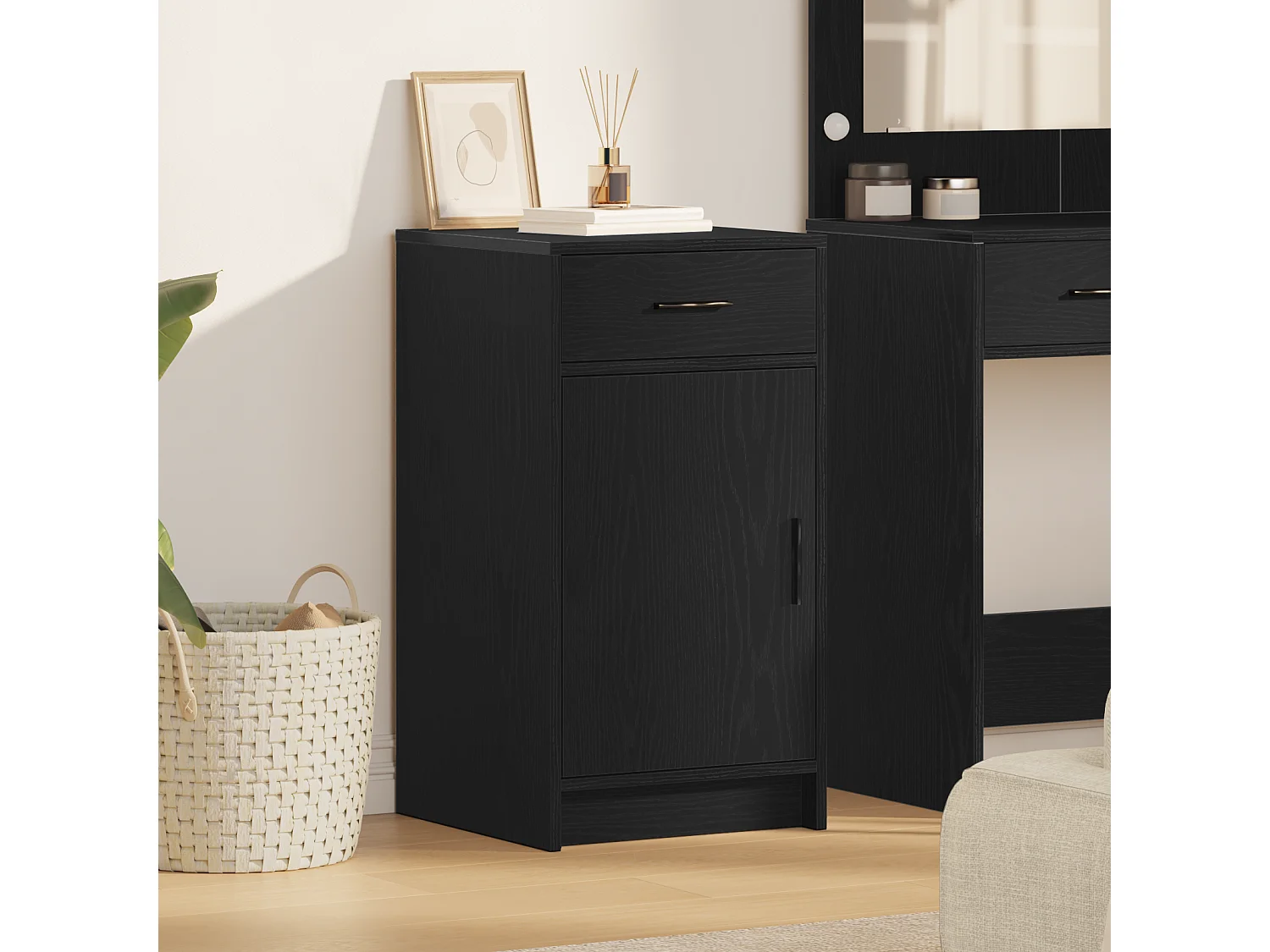 Buffet Noir Chêne 40x41x75 cm Bois d'ingénierie