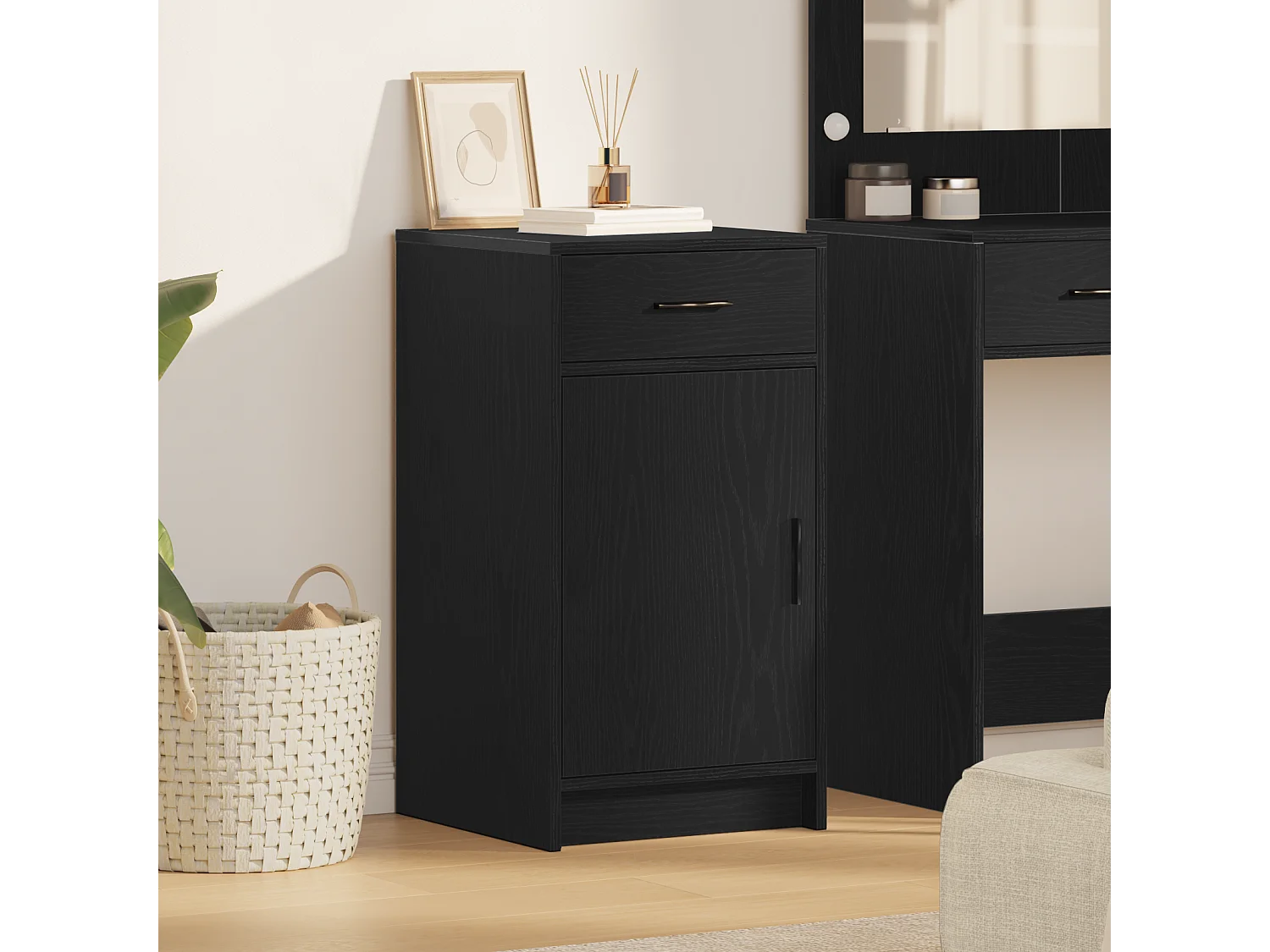 Zwarte eikenhouten dressoir 40x41x75 cm bewerkt hout