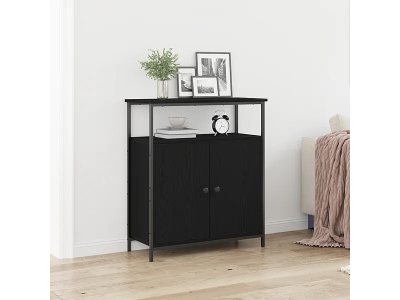 Zwarte eiken wandkast 69,5x34x90 cm Gereconstrueerd hout