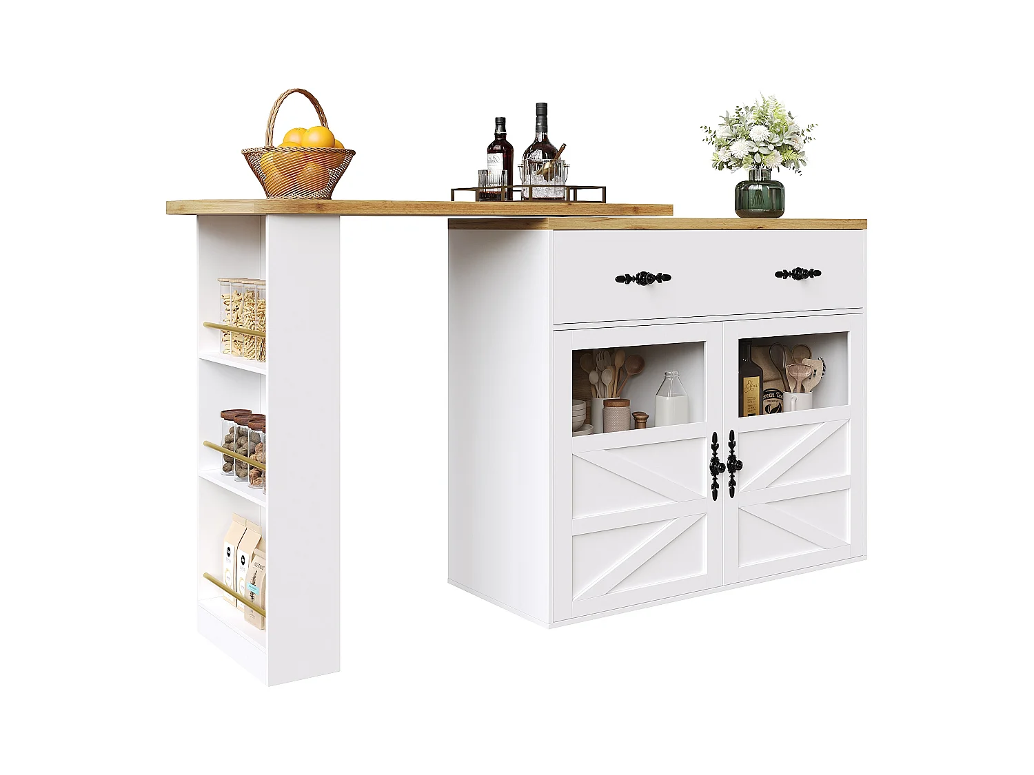 Bartisch Ausziehbar, 360° Drehbar, Stauraum, MDF, Weiß (138-204x39x104 cm)