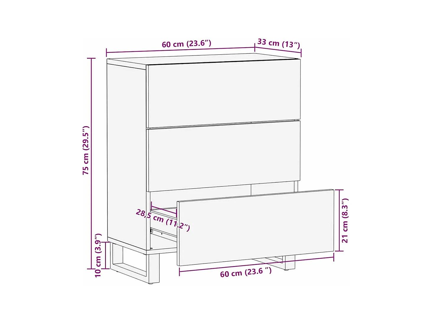 Buffet - 60x33.5x75 cm, en bois de mangue massif