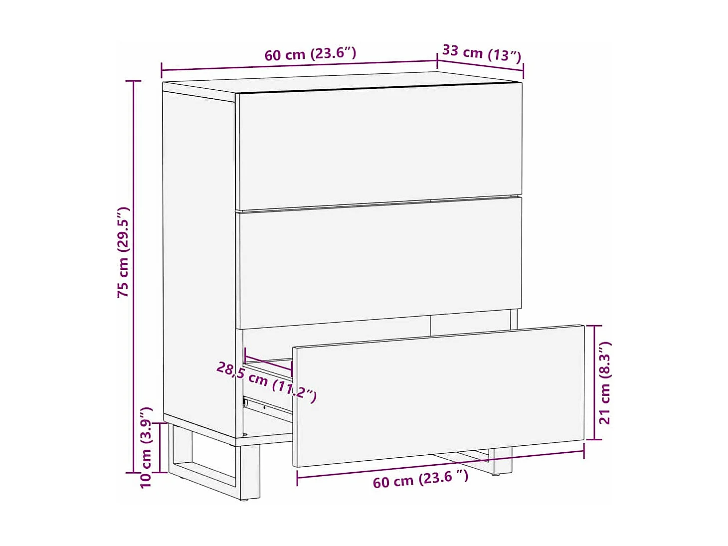 Buffet - 60x33.5x75 cm, en bois de mangue massif