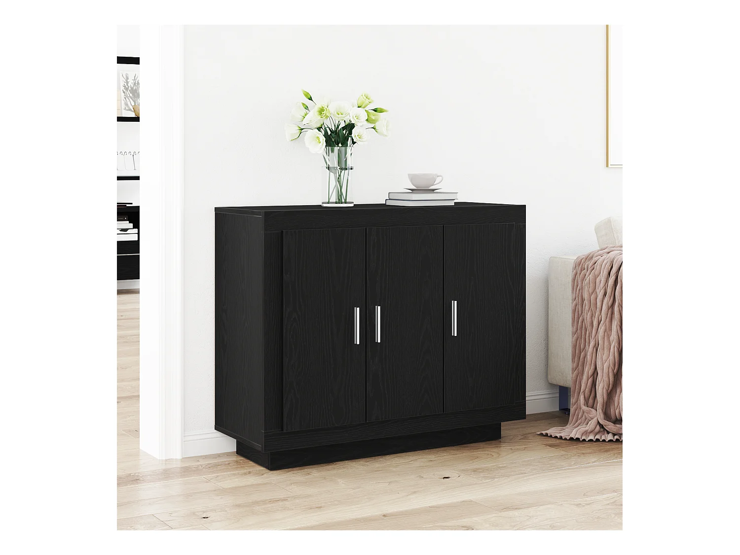 Buffet Chêne Noir 92x35x75 cm Bois Stratifié