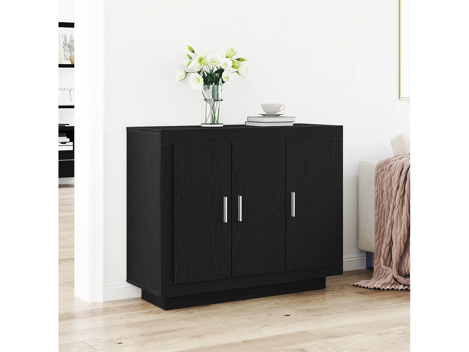 Buffet Chêne Noir 92x35x75 cm Bois Stratifié