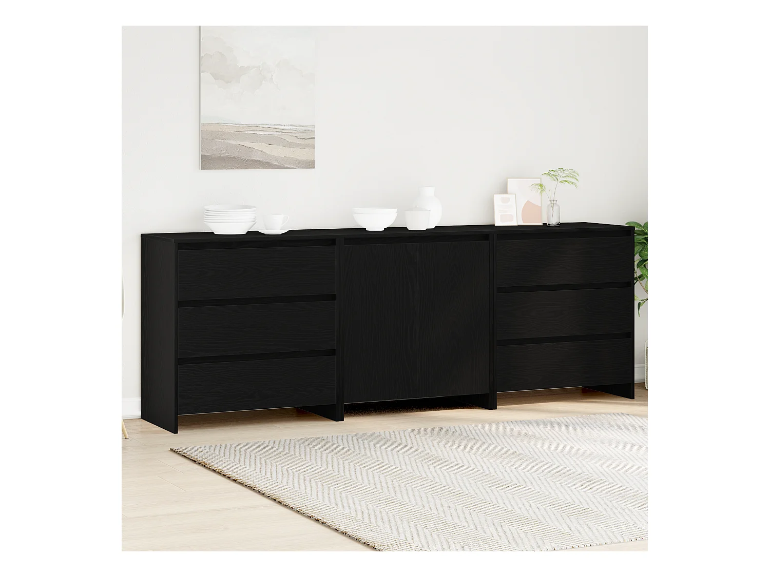 Buffets 3 pièces en bois d'ingénierie chêne noir de