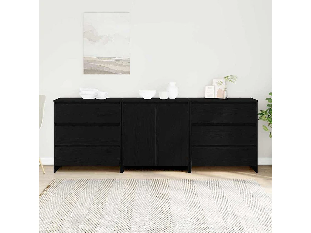 Buffets 3 pièces en bois d'ingénierie chêne noir de