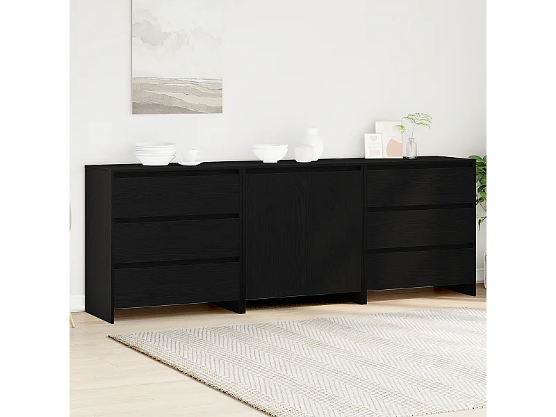 3-teilige Sideboards aus schwarzem Eichenholz