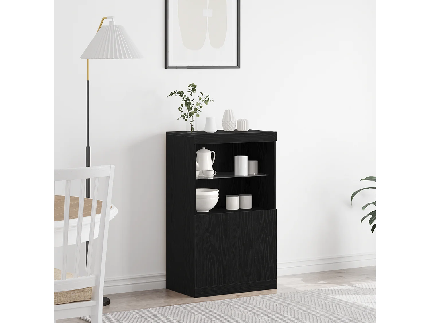 Buffet avec lumières LED Chêne Noir 60x37x100 cm