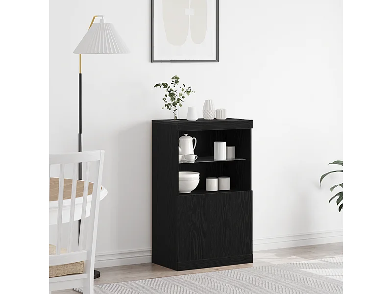 Buffet avec lumières LED Chêne Noir 60x37x100 cm