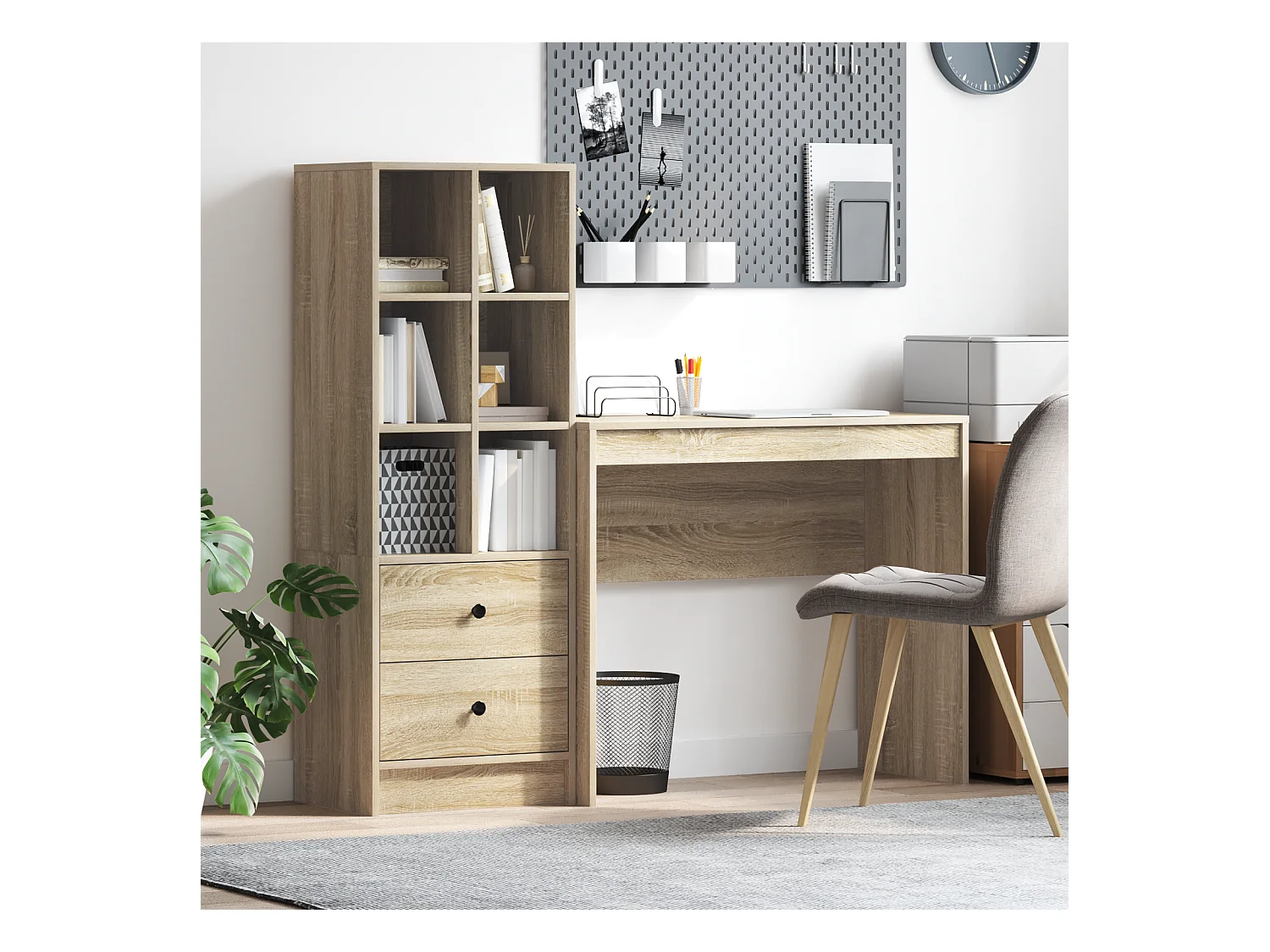 Bureau avec rangement en chêne Sonoma en bois d'ingénierie