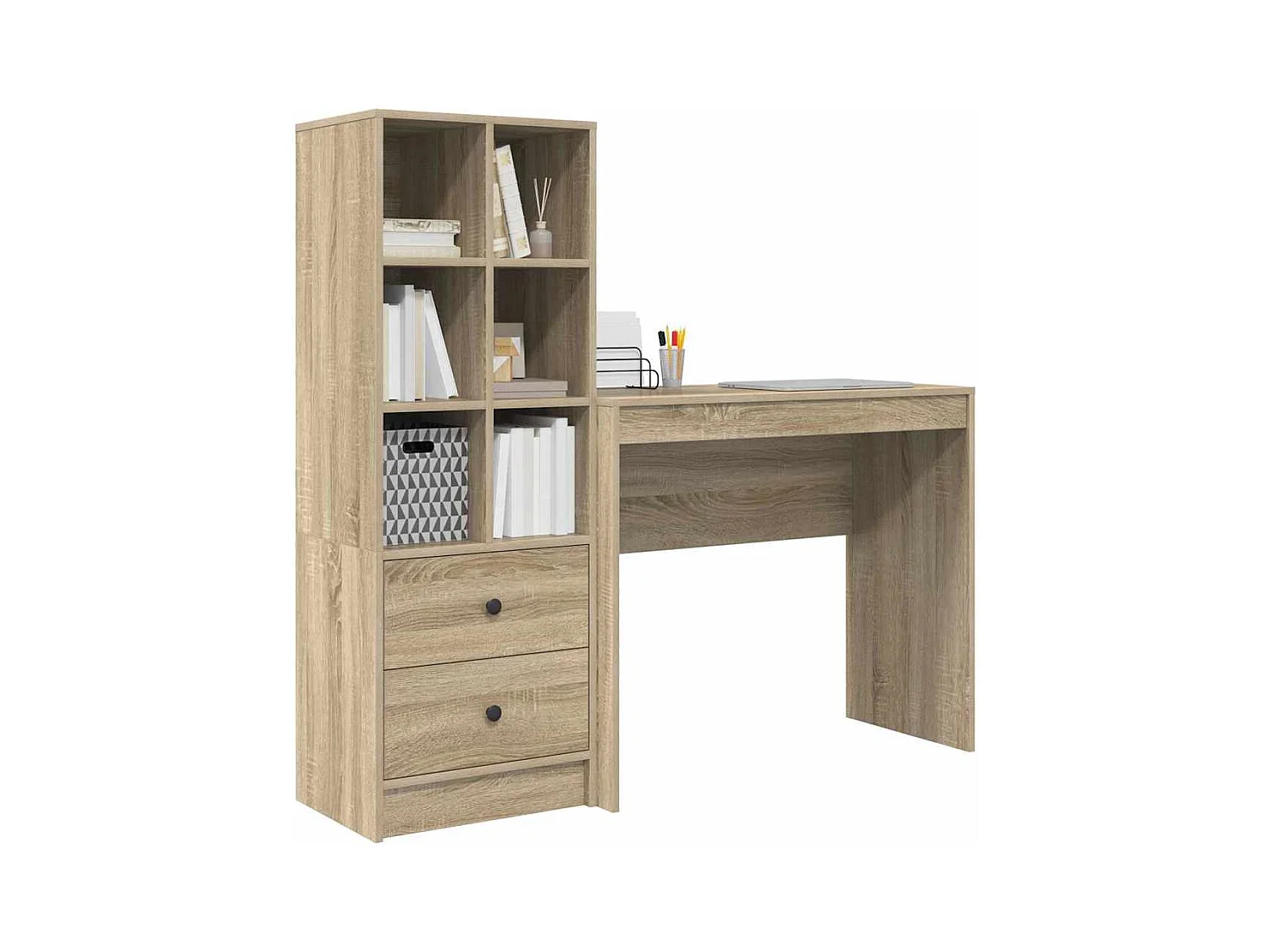 Bureau avec rangement en chêne Sonoma en bois d'ingénierie