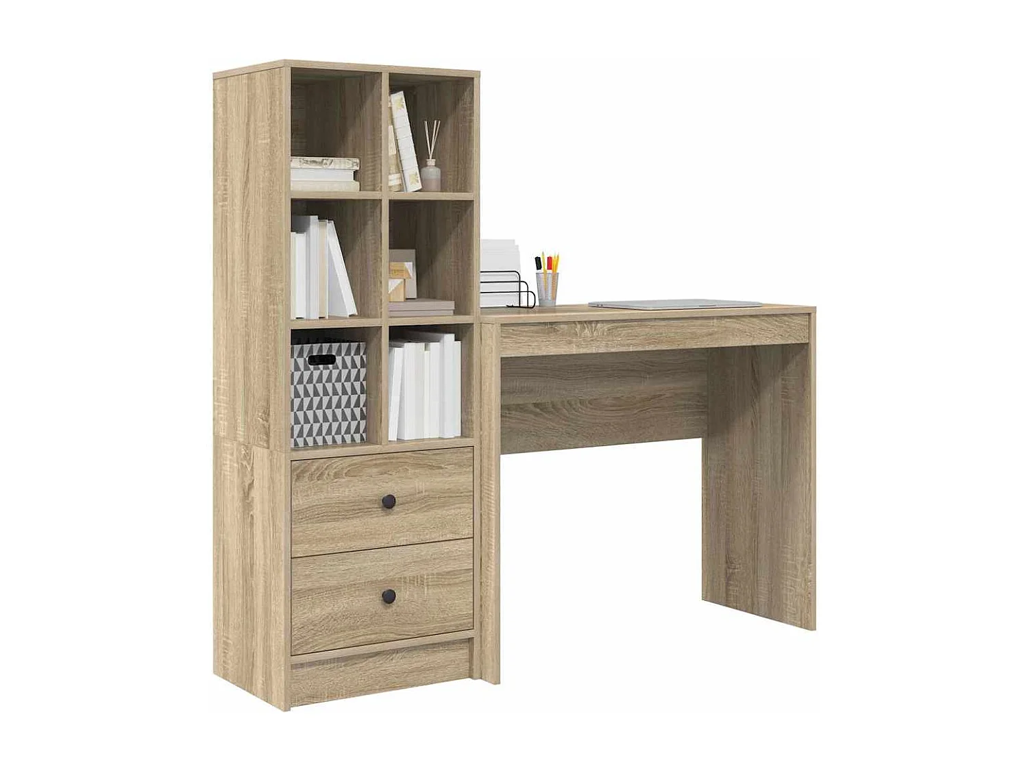 Bureau avec rangement en chêne Sonoma en bois d'ingénierie
