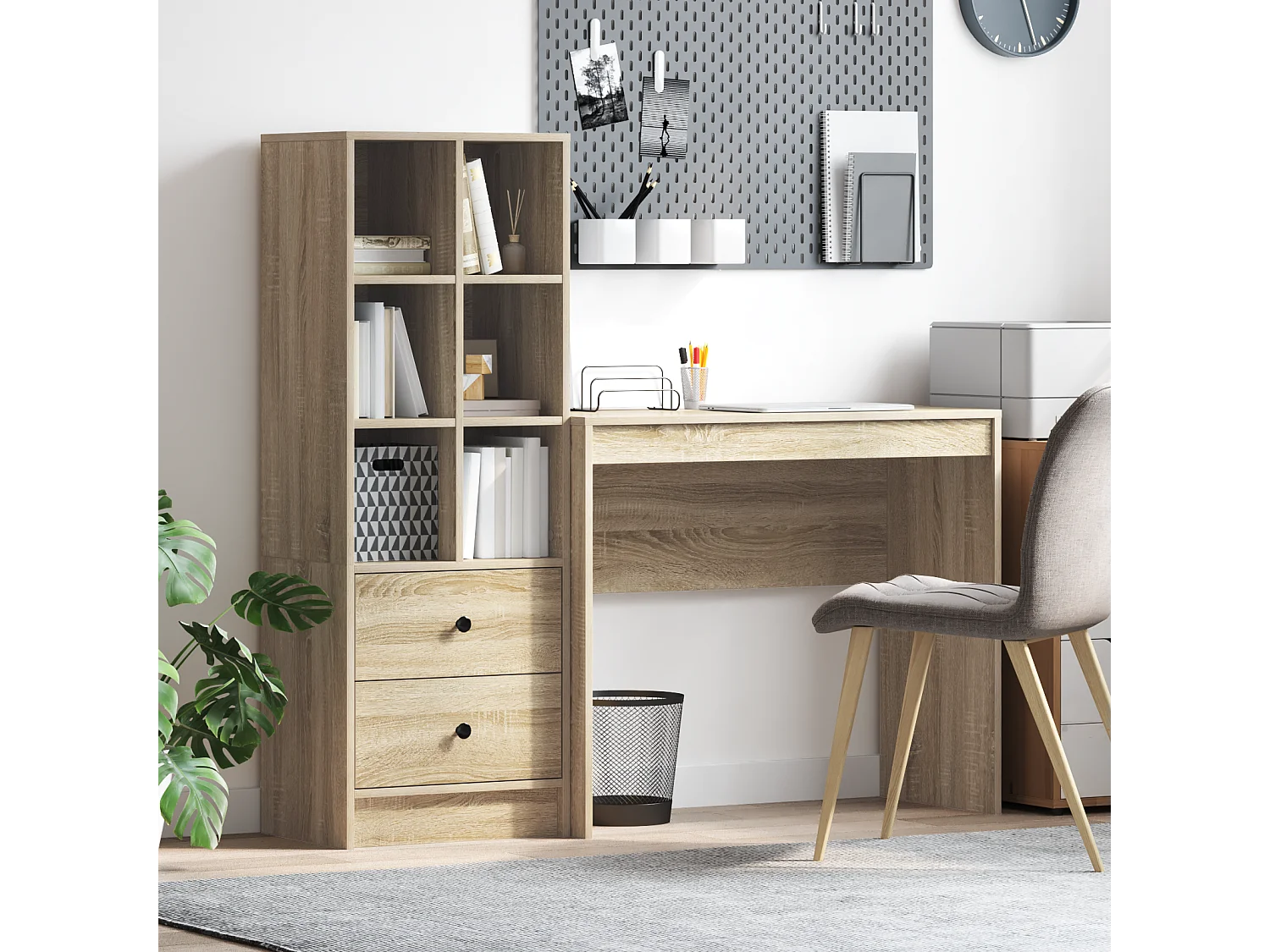 Bureau avec rangement en chêne Sonoma en bois d'ingénierie