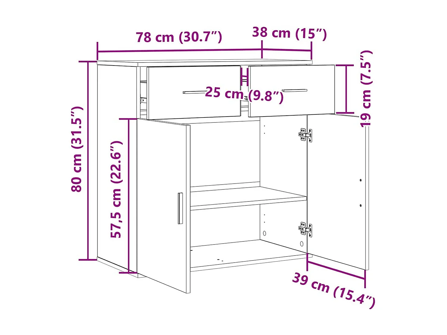 Buffet chêne artisanal 79 x 38 x 80 cm Bois d'ingénierie