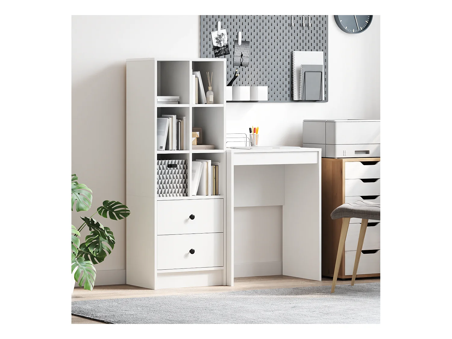 Bureau en bois reconstitué blanc avec rangement