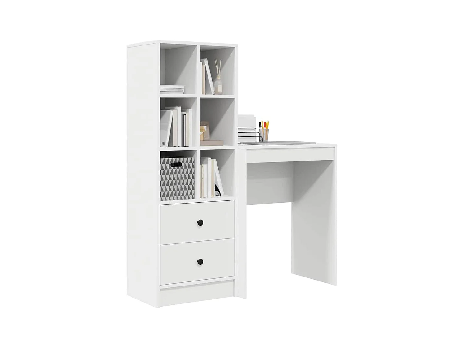 Bureau en bois reconstitué blanc avec rangement
