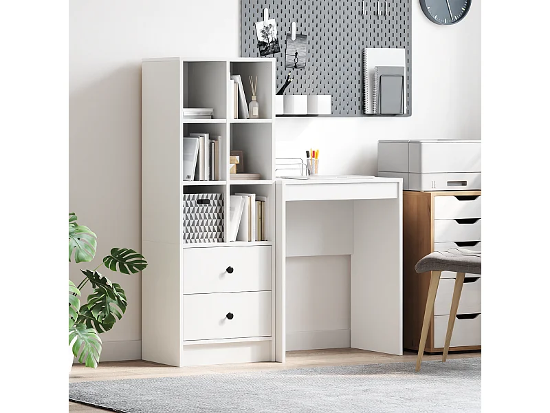 Scrivania in legno ricostruito bianco con contenitore