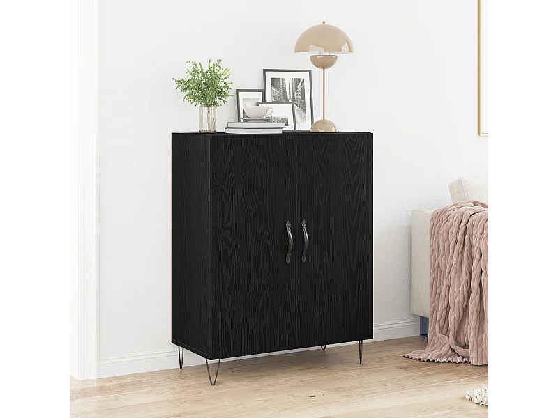 Buffet Noir Chêne 69,5x34x90 cm Bois d'ingénierie