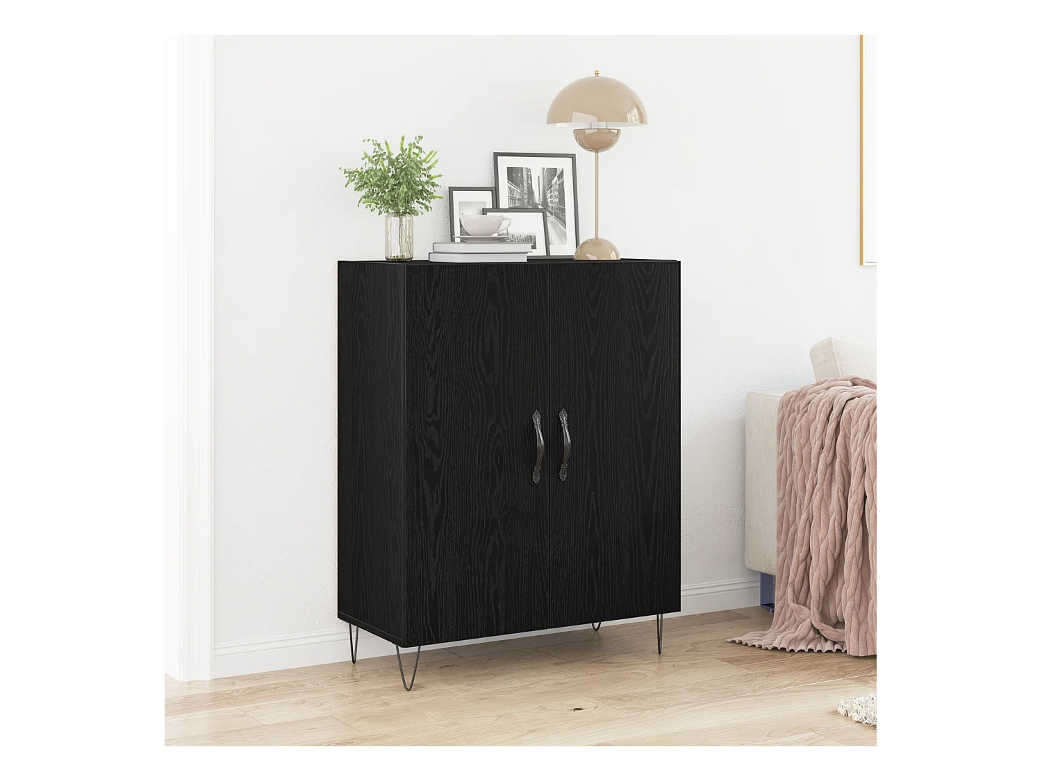 Buffet Noir Chêne 69,5x34x90 cm Bois d'ingénierie