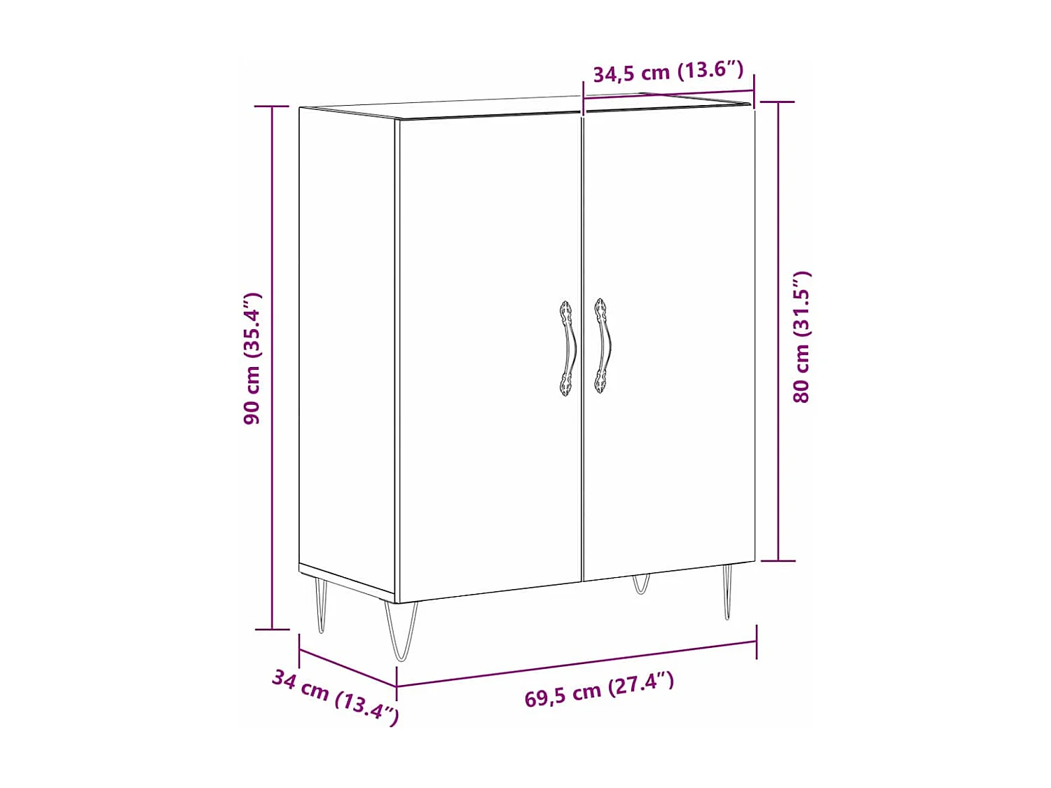 Buffet Noir Chêne 69,5x34x90 cm Bois d'ingénierie