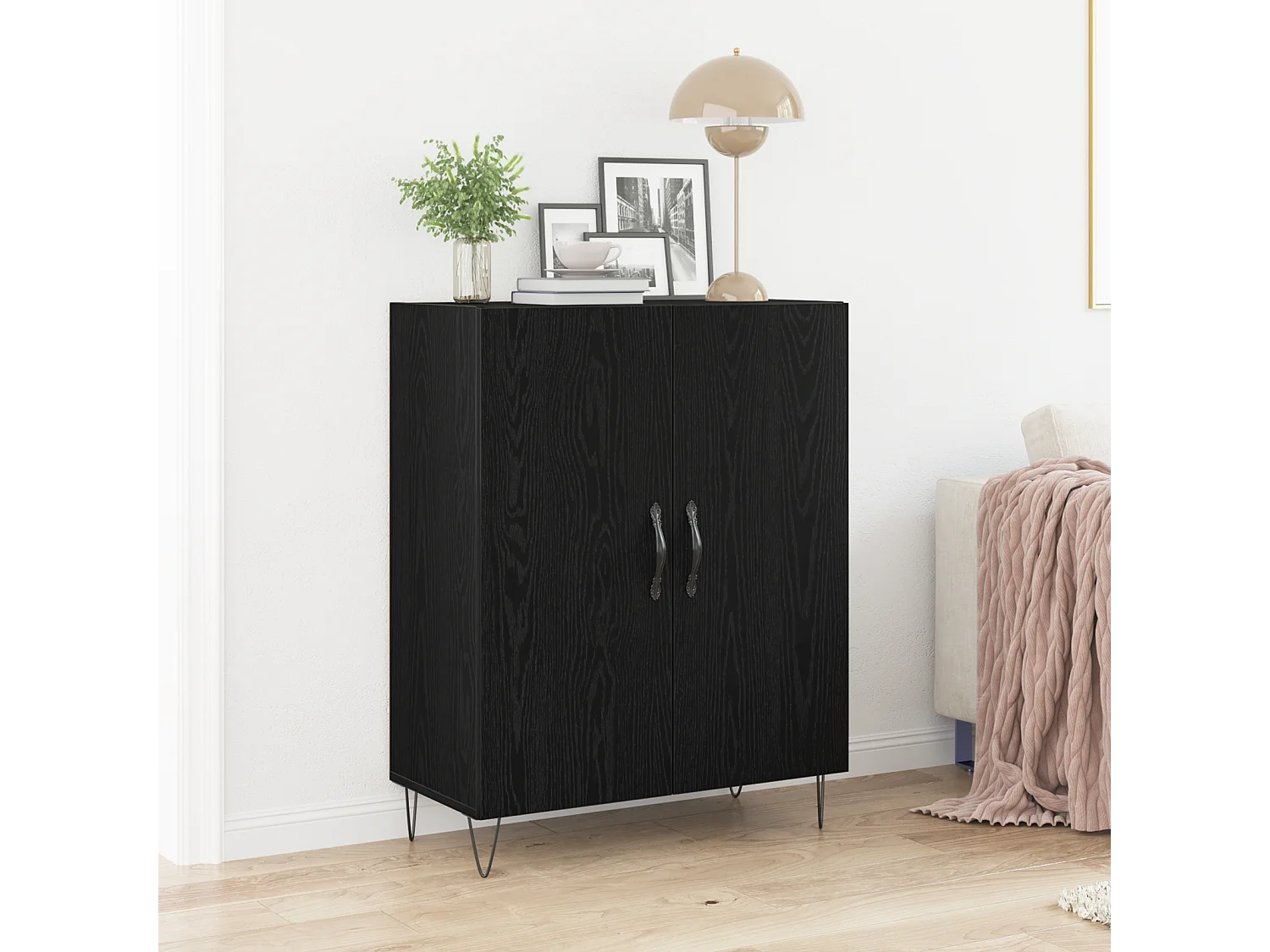 Buffet Noir Chêne 69,5x34x90 cm Bois d'ingénierie