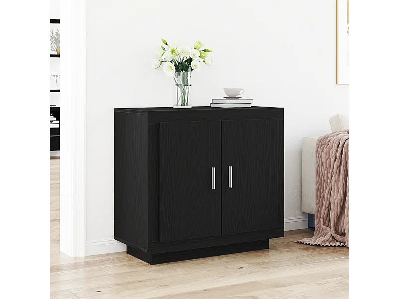 Buffet Noir Chêne 80x40x75 cm Bois d'ingénierie