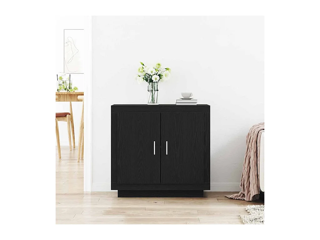 Buffet Noir Chêne 80x40x75 cm Bois d'ingénierie