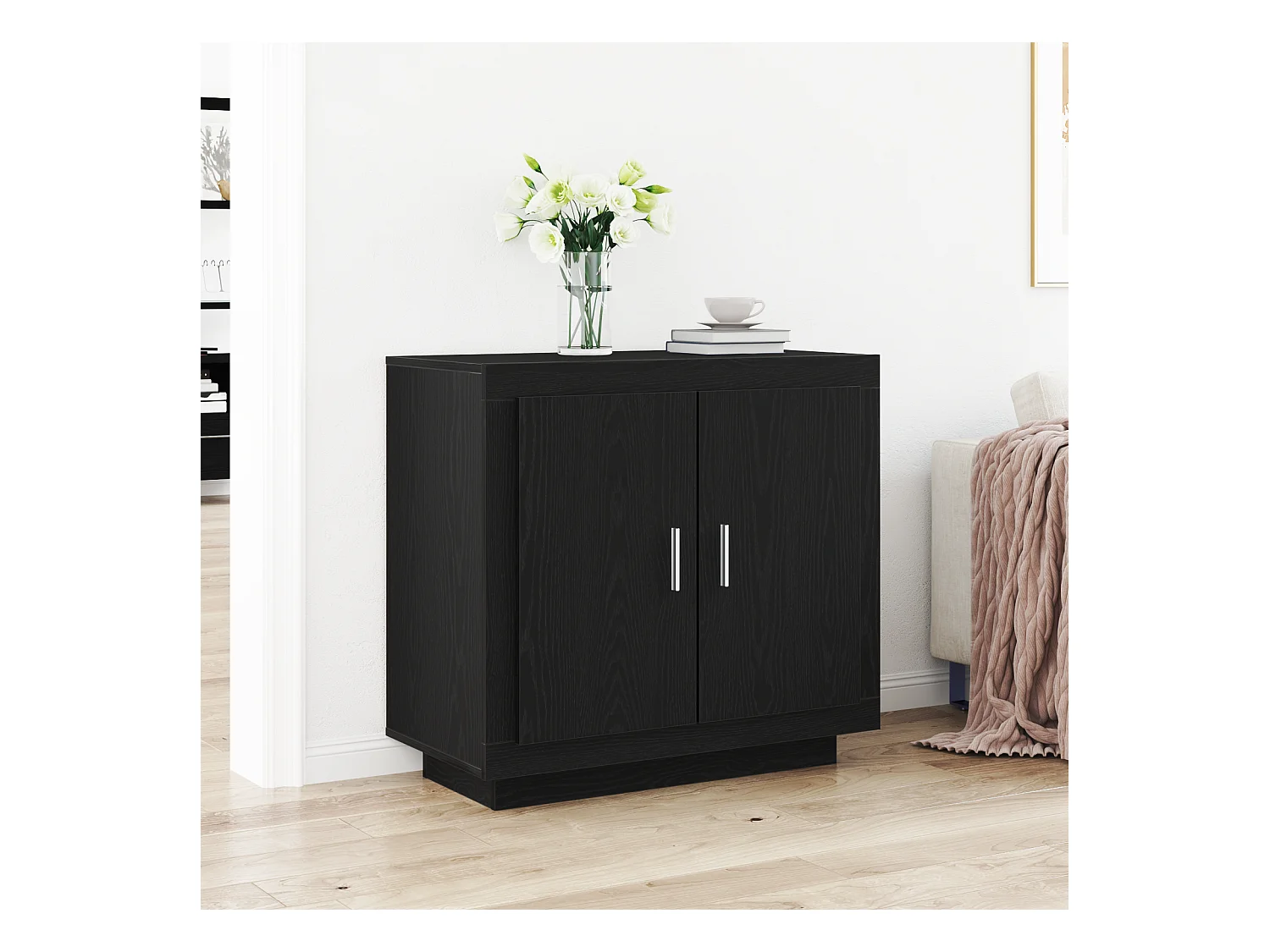 Buffet Noir Chêne 80x40x75 cm Bois d'ingénierie