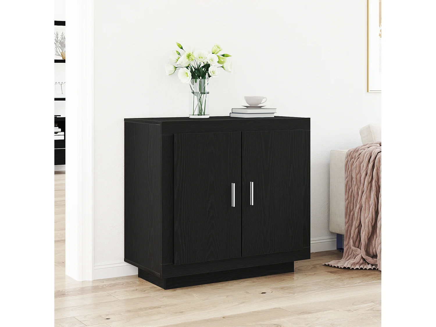 Buffet Noir Chêne 80x40x75 cm Bois d'ingénierie