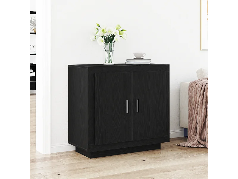 Buffet Noir Chêne 80x40x75 cm Bois d'ingénierie