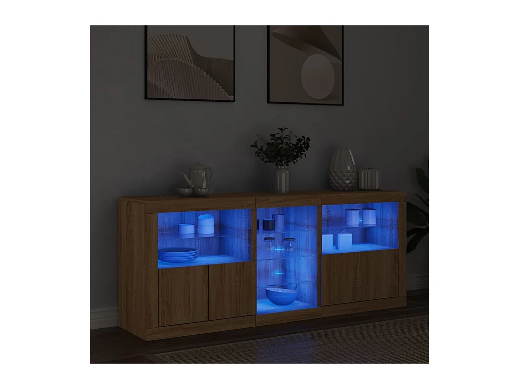 Aparador con luces LED roble Sonoma 162x37x67 cm