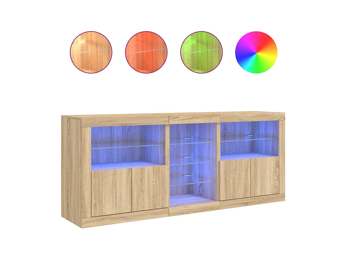 Aparador con luces LED roble Sonoma 162x37x67 cm