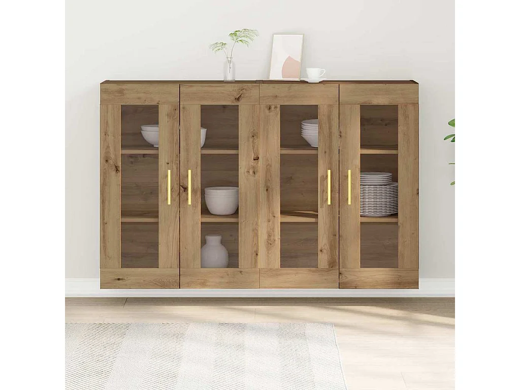 Mobiletti da parete in rovere fatti a mano, 2 pezzi, 69,5 x 34 x 90 cm, legno ingegnerizzato