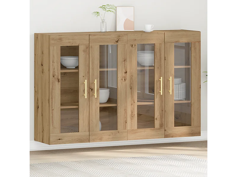 Mobiletti da parete in rovere fatti a mano, 2 pezzi, 69,5 x 34 x 90 cm, legno ingegnerizzato